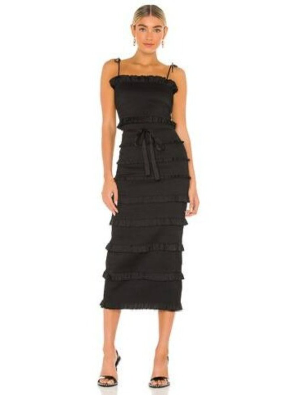 Anthropologie V. Chapman Sage Lily Ruched & Ruffled Stretch Midi Dress Size 6 - Picture 2 of 9